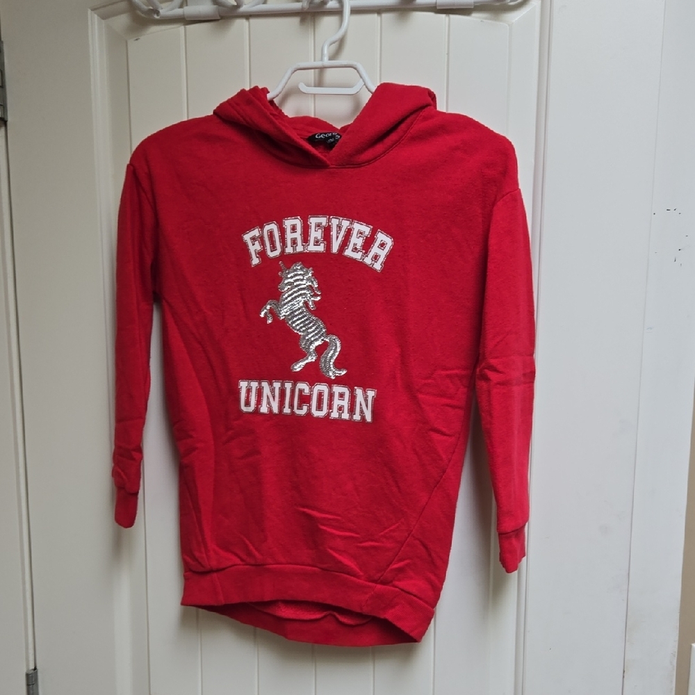 George Red Kids Hoodie Sweater with Forever Unicorn Design Medium 7/8 years
